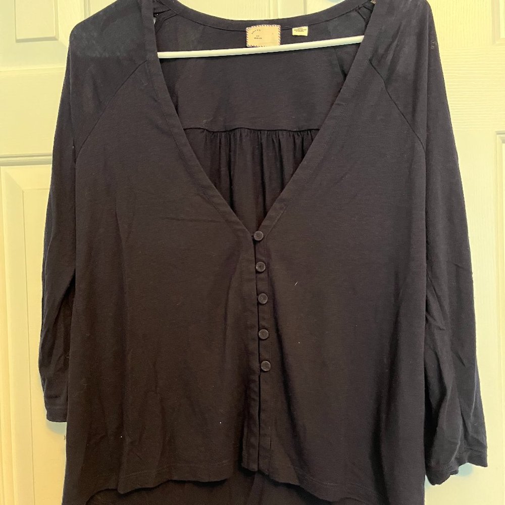 Anthropologie Postmark Navy Blue Top with Open Sleeves, Size Medium